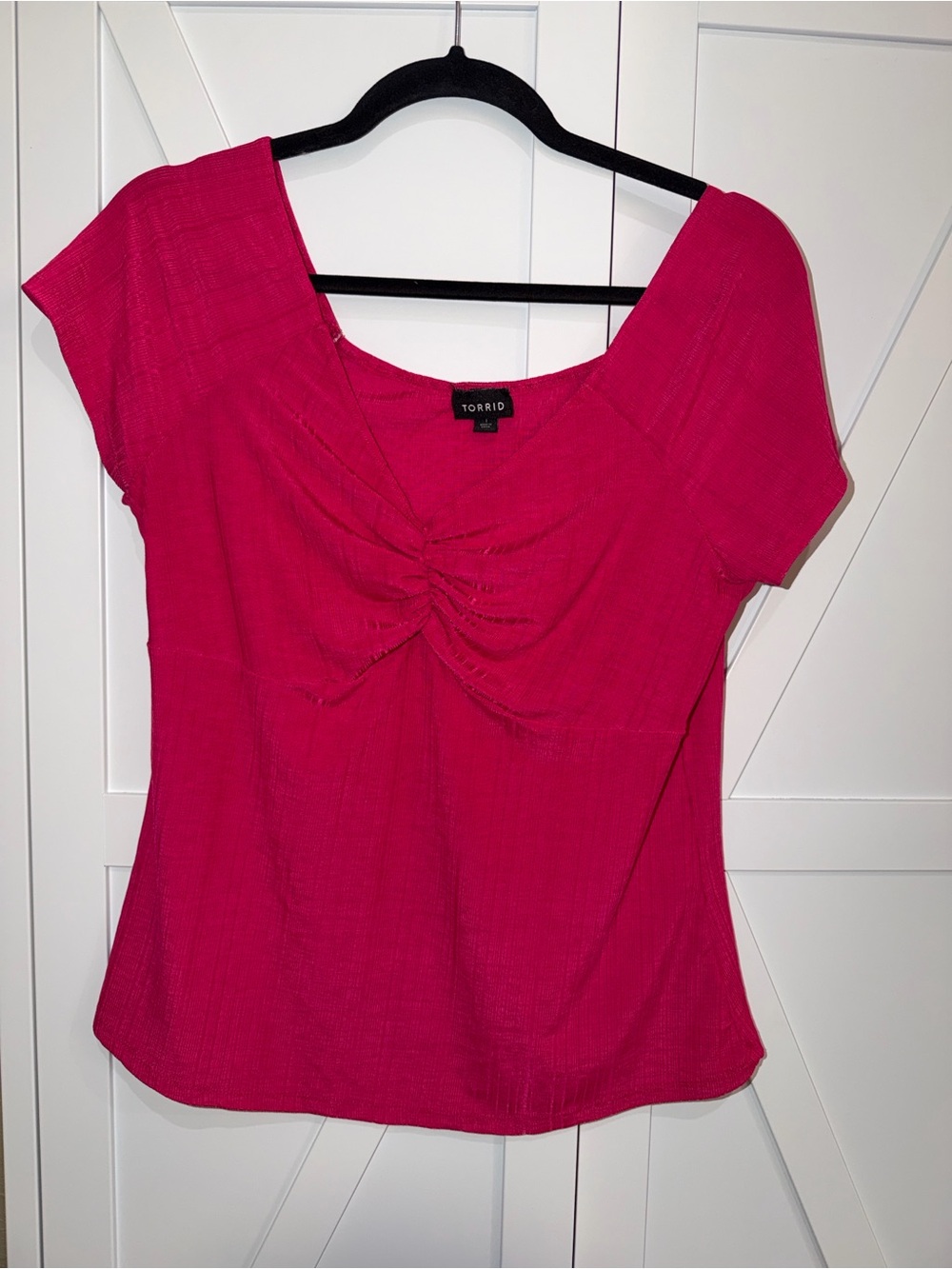 torrid Hot Pink Ruched Scoop Neck Short Sleeve Top